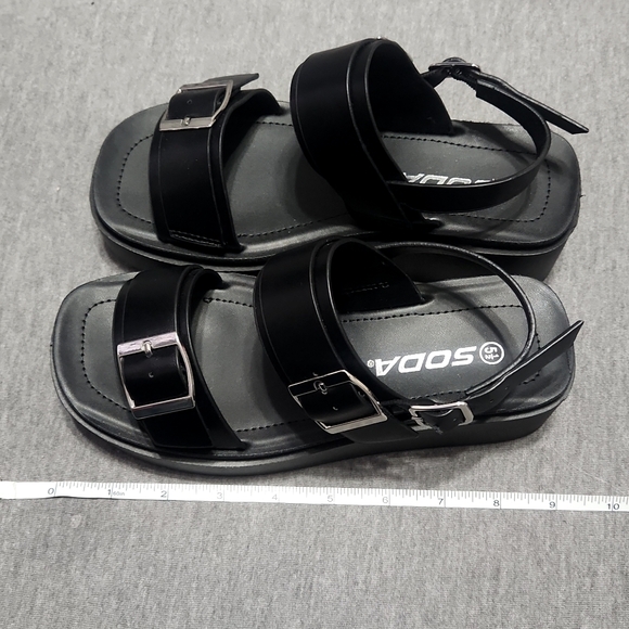 SODA Chunky Platform Wedge Black Faux Leather Buckle Strappy Sandals Heels Shoes - Picture 11 of 13